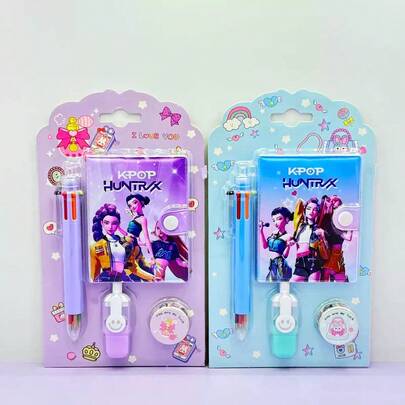 KPOP Witch Girl Group Stationery Set, Classroom Reward Learning Small Gift, Student Back To School Gift Box, Notebook, Eraser, Ballpoint Pen, Ruler, Bag Charm, Back To School Supplies