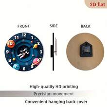 Silent, Non-Ticking Space-Themed Wall Clock With Astronaut And Planet Patterns - Wooden Room Decoration, Suitable For Children's Rooms, Classroom Clock, Solar System Model, Battery-Powered (AA Batteries Not Included) - Modern Minimalist Celestial Design, 2D Flat Style,Classroom,Decor For Bedroom,Kitchen Decor,Cute Stuff,Clock For Wall,House Essentials - Multicolor/10in/25cm - View 11
