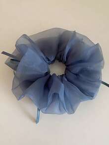 1pc Chiffon Ballerina Ribbon Bow Mesh Fabric Scrunchie, Sweet & Ethereal Hair Accessory, Versatile Hair Ties Ponytail Holders - Multicolor - View 4