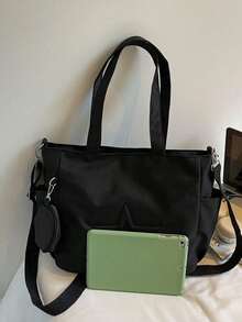 Dedoo 新款时尚休闲帆布星形图案手提包，带零钱包，女士办公包 - 黑色 - 查看 4