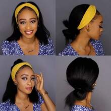 (Natural Black, 14 Inch) Curly Straight Hair Headband Wig, Synthetic Straight Bobo Wig Soft Natural No-Glue Headband Wig, Suitable For Daily Use Or Parties - Black - View 6