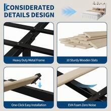 Marco de cama con cabecera y 2 cajones de almacenamiento, Queen/Full Size tapiceado marco de cama con luz led, cama suave moderna con enchufe de carga y USB, tela de peluche suave, sin ruido - Beige-Tamaño completo-Terciopelo - Ver 8