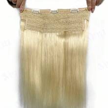 Extensión de cabello humano con hilo de pescar, cabello natural de una pieza con hilo invisible y 3 clips. Extensiones de cabello humano con clips para mujeres, color negro natural - S613 - Ver 12