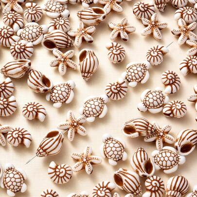 50pcs Vintage Beach Theme Acrylic Beads, Colorful Turtle/Shell/Starfish Shaped Charm Beads, Suitable For DIY Travel Souvenir Jewelry And Craft Projects