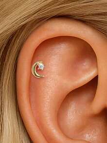 SereneSpark 1件925纯银浪漫星月立方氧化锆耳钉，平底耳骨耳廓穿孔精美首饰，适合女性日常佩戴、派对、婚礼和宴会等场合。 - 金色 - 查看 7