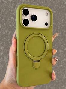 Magnetic 1pc Luxury Matte Silicone Invisible Ring Holder Phone Case, Compatible With IPhone 17 Air 16 15 14 13 12 11 Pro Plus Max, Supports Wireless Charging - Dark Green - View 4