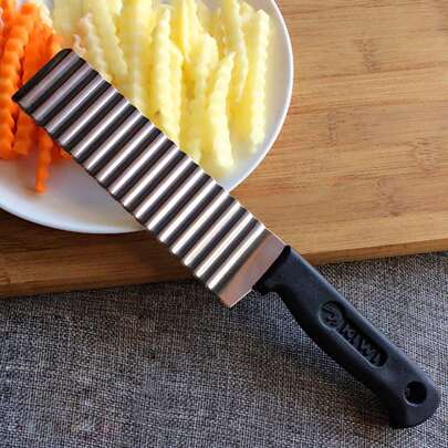 1 pieza Juego de cortador de patatas y cortador de patatas fritas, accesorios para freidora de aire, utensilios de cocina para comidas saludables, cortador de acero inoxidable ondulado, picador manual de verduras, prensa y trituradora de ajo, guantes desechables para preparación de alimentos, kit de herramientas multifuncional para hacer papas fritas caseras