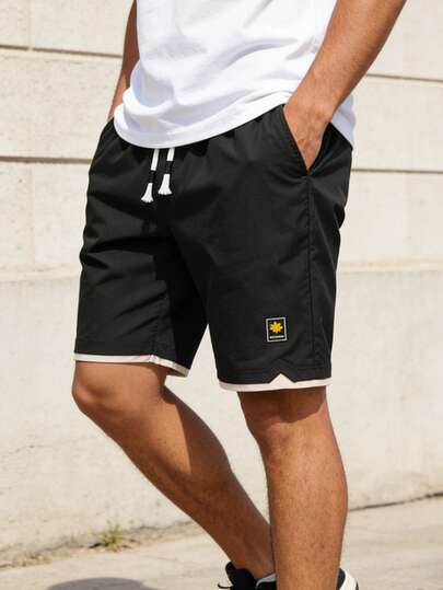 Men's Summer Outdoor Casual Running Shorts, Fashionable Versatile Casual Pants Black