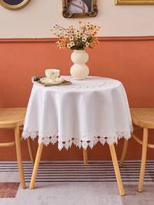1件极简白色圆形涤纶刺绣桌布 - 白色 - 查看 1