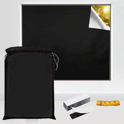 卧室专用100%遮光窗帘，便携式DIY窗帘，无孔窗帘，带钩环和尺子，适用于室内、旅行、宿舍和视听室，1套