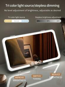 Car Sun Visor Vanity Mirror, Rechargeable Makeup Mirror With 3 Light Modes & 60 LEDs - Dimmable Clip-On Rear View Sun-Shading Cosmetic Mirror - White - View 2
