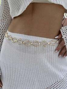 1pc Geometric Circular Single Layer Body Chain With Personalized, Simple Punk Metal Waist Chain Women - Oval - View 12