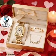 4件套优雅女士手表首饰套装，包含手链和项链，适合斋月、婚礼、生日派对、母亲节等各种场合。 - 金色 - 查看 2