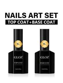 GLOZ 2瓶15毫升指甲油套装，包含底油和免擦拭亮油，透明可卸UV/LED灯烘干，持久亮泽，女士美甲美甲沙龙品质，美甲礼品套装 - 查看 2