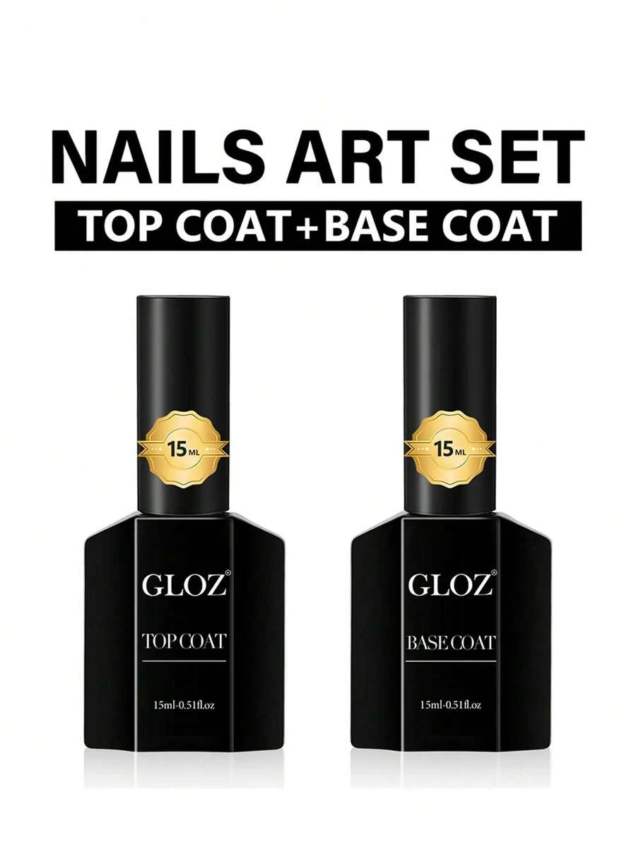 GLOZ 2瓶15毫升指甲油套装，包含底油和免擦拭亮油，透明可卸UV/LED灯烘干，持久亮泽，女士美甲美甲沙龙品质，美甲礼品套装