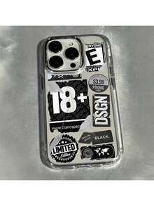 1pc Metal Transparent Personalized English Logo Design Mobile Phone Case, Compatible With IPhone 16 Pro Max/15/14 Plus/13/12/11, Protective Shell Waterproof Shockproof Anti-Fall Scratch Resistant - 1 cái - Xem 1