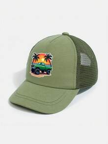 1顶幼儿男童（1-7岁）恐龙图案棒球帽，网眼后幅，热带冲浪图案网眼帽，儿童沙滩公园日常防晒帽，夏季 - 1PC - 查看 7