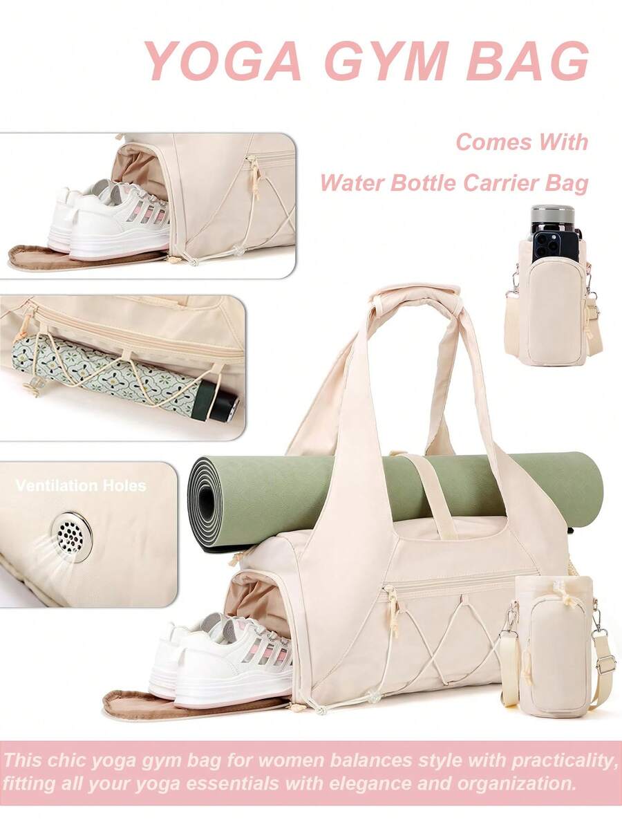 Unisex Yoga Fitness Bag With Water Bottle Holder, Shoe Compartment, Wet & Dry Separation Pockets, Adjustable Yoga Mat Strap, Large Capacity Multi-Function Gym Bag, Yoga Tote Bag, Fitness Travel Bag