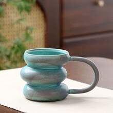 1 chiếc cốc cà phê gốm không đối xứng, tráng men nung, cốc pha cà phê latte/pour over sáng tạo có tay cầm, thiết kế không đối xứng dùng trong gia đình. - Nhiều màu - Xem 12