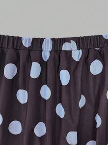 Women's Lightweight Brown Sheer Mesh Blue Polka Dot Skirt, Casual Beach Holiday Skirt - Blue Polka Dots - View 7