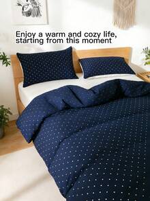 蜜月印花被套套装（2件套=1个被套+1个枕套；3件套=1个被套+2个枕套） - 涤纶抓绒面料，藏青色和白色波点图案，枕套不含枕芯（不含被芯），柔软透气，抗皱 - 适用于单人床、双人床、大号双人床、特大号双人床等各种尺寸的卧室和宿舍，通过Oeko-Tex认证 - 彩色 - 查看 7