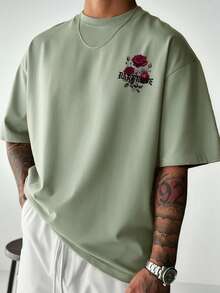 Zrgoth 男士休闲百搭玫瑰印花短袖T恤 - 薄荷綠 - 查看 2