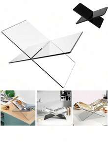 1pc Acrylic Bookshelf, X-Shaped Transparent Bookshelf, Acrylic Bookshelf, Bible Rack, Acrylic Book Display Shelf, Food Display Shelf, Acrylic Reading Rack, Kitchen Recipe Shelf, Transparent X-Shaped Bookshelf, Desktop Display Rack, Magazine & Book Storage Rack - Multicolor - View 9