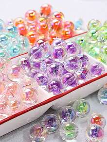 30pcs 16mm Random Style Acrylic Transparent Electroplated Candy Heart Colorful Beads, Suitable For DIY Jewelry Making - Great For Bracelets, Keychains And Accessories - Multicolor - View 1