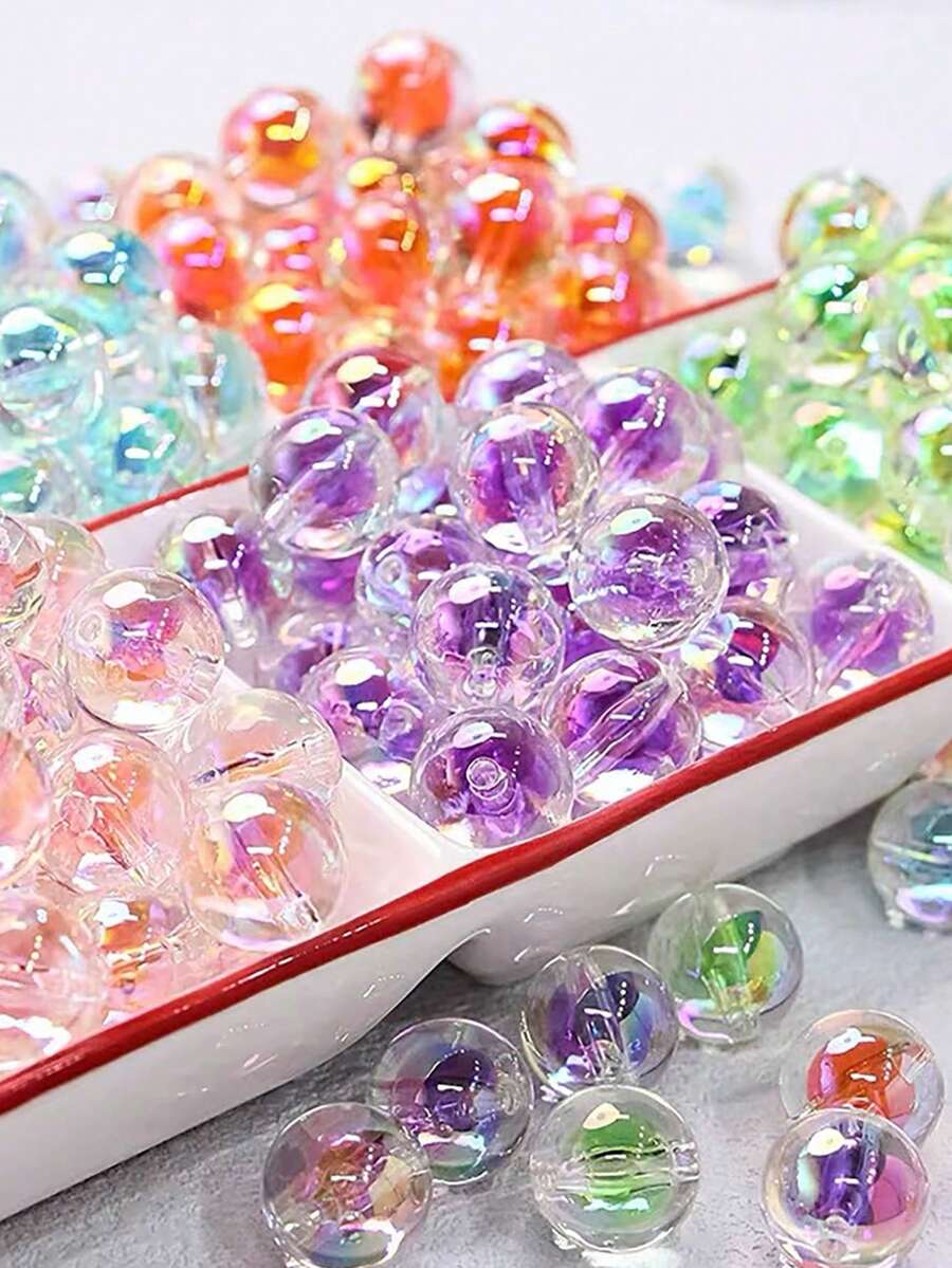 30pcs 16mm Random Style Acrylic Transparent Electroplated Candy Heart Colorful Beads, Suitable For DIY Jewelry Making - Great For Bracelets, Keychains And Accessories - Multicolor - View 1