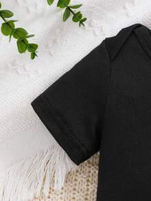 父亲节快乐！新生儿男女宝宝可爱个性化字母印花连体衣 - 黑色 - 查看 3