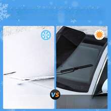 汽车挡风玻璃雪罩，加长加厚，冬季防霜防冰防紫外线遮阳罩，通用型，适用于轿车、SUV、卡车、厢式货车，防盗可折叠边缘设计，家用及汽车防尘罩 - 1pcs大號延長款 - 查看 3