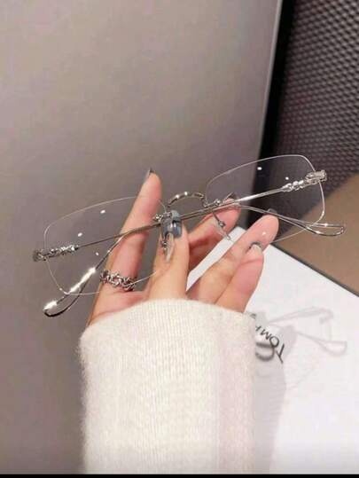 1 paire de lunettes sans monture à la mode unisexe, avec verres transparents, créant un style rétro. Accessoires de lunettes transparentes, convenant pour la vie quotidienne, la lecture au bureau, le visionnage de télévision, les jeux et la décoration de téléphone portable