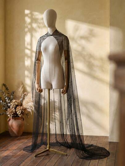 Black Bead Bridal Shawl Cloak Pearl Wedding Shawl Cape Bridal Shawl Beaded Top Wedding Wraps Accessories