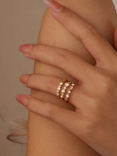 3/6pcs Gold-Tone Four-Leaf Clover, Water Drop, Letter, Heart Shaped Ring Set, Minimalist Design Sweet & Cute, Suitable For Daily Wear, Festivals, Gifts