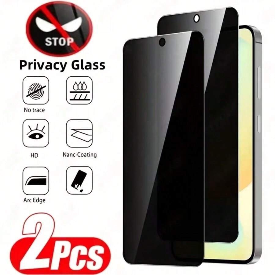 2 piezas Protector de pantalla de vidrio templado de 9H, a prueba de arañazos y privacidad, compatible con modelos Apple 17 Series & 7-17 Pro/Max, con cobertura completa de los bordes, antihuellas y anti-espionaje - Negro - Ver 1
