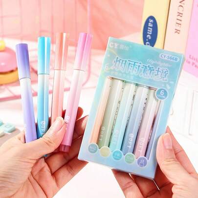 6 piezas Bolígrafos de marcador acrílico Morandi, punta suave, bolígrafos de caligrafía pastel, adecuados para lettering, elaboración de tarjetas, pintura de rocas, madera, tela, lienzo, cerámica, vidrio, manualidades DIY, útiles escolares, esenciales de vuelta a clases