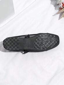 Mesh Hollow Out New Summer Square Toe Flat Boat Shoes For Women - Black - View 7