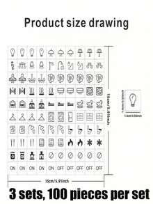 300pcs/3sets Self-Adhesive Switch Labels, High-Quality Paper, Semi-Glossy Surface, Embroidered Geometric Pattern, Suitable For Bulbs, Fans, Heaters, Bedroom, Bathroom, Kitchen, Garage, Laundry Room, Disposable - Multicolor - View 8