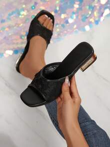 Fashionable One-Strap Slide Sandals For Women, Thick Heel, Versatile Summer Wear - Black - View 6