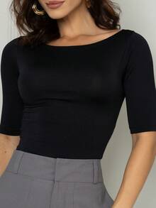 Kit 2 Women's Canoe Blouses Short Sleeve Basic Suplex Casual - Black and Brown - View 5