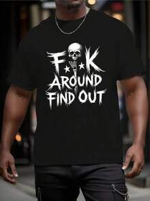 Camiseta con estampado Anima para hombre, camiseta gráfica FK Around And Find Out - Camiseta casual de algodón de 180g de peso pesado con estampado de calaveras y estrellas, cuello redondo y manga corta para verano, deportes, viajes y vestimenta casual, ropa de ocio, camiseta con estampado audaz, camisa de tela duradera, conjuntos de verano para hombre, camisetas para hombre, Día del Padre, camisetas gráficas, camisetas gráficas, camisetas divertidas, regalo ideal para hombres y mujeres. - Negro - Ver 8