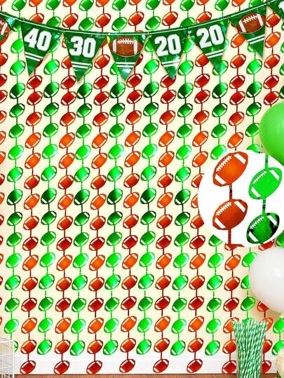 1pc-Football Party Decorations, Football Foil Fringe Curtain Backdrop,Super Ball Foil Fringe Curtains, Green Brown Photo Booth Props, Streamers Backdrop For Football Birthday Party Decorations Superbowl Party Decorations