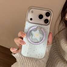 GUCADI 银边磁吸镀金蓝星+蓝莓星磁吸手机壳，兼容苹果，适用于 17pm、15 磁吸支架、16 Pro 镀金、14 清新蓝，时尚、独特、创意、简约、清新、小众、奢华、ins 风格。 - 銀色 - 查看 12