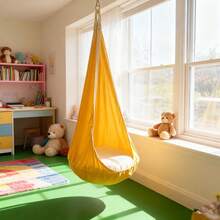 1件装重型吊椅，带充气枕头和口袋 - 最大承重176磅，4种颜色可选（绿色、黄色、粉色） - 室内外便携式吊床椅、秋千椅、吊篮椅 - 吊椅 - 查看 11