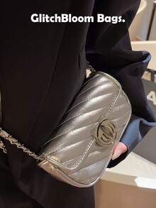 Túi đeo vai hình thoi sang trọng mới về, dây xích kim loại, túi đeo chéo vuông đa năng, phong cách đường phố thời trang, phù hợp cho tiệc tùng, tiệc chiêu đãi, làm quà tặng. - Bạc - Xem 6