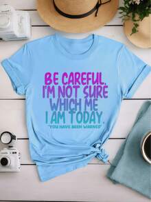 Cute Casual Style College Style Short Sleeved Shirt Comfortable Versatile Shirt Sporty Style Shirt Black Background Graphic Design Bold Rounded Font Gradient Solid Color Text Statement Tee Daily Wear Fashion Enthusiasts - Màu xanh lam - Xem 7