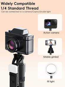 1.8米蓝牙无线自拍杆三脚架，带LED补光灯，360°旋转不锈钢便携式手机支架，轻巧便携，兼容 16/15/14/13/12/11/Max/Pro/Xs/Xr/X/Plus、Galaxy S25/S24/S23/S22 Ultra以及安卓智能手机，适合旅行/自拍，是妇女节、生日、周年纪念日、派对等场合的理想礼物。 - 均碼 - 查看 6