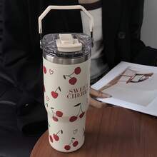 1个900毫升/30.44盎司樱桃心形系列保温杯，保温保冷，大容量车载杯，带手柄和吸管的水瓶，双吸嘴，适合健身和户外运动，也可用作学习用品或节日礼物。 - 彩色 - 查看 9