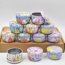 A Set Of 12 Empty Candle Tins, 4 Fresh Patterns With Lids, Each With A Capacity Of 65ML. Perfect For Small Candle Making - S - View 7