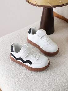 1 Pair Leather Casual Sneakers With Hook And Loop Soft Sole - White - View 5